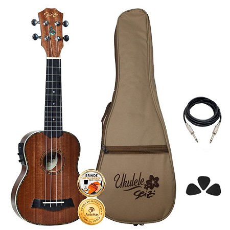 Kit Ukulele Seizi Maui Plus Soprano Elétrico Tobacco Completo