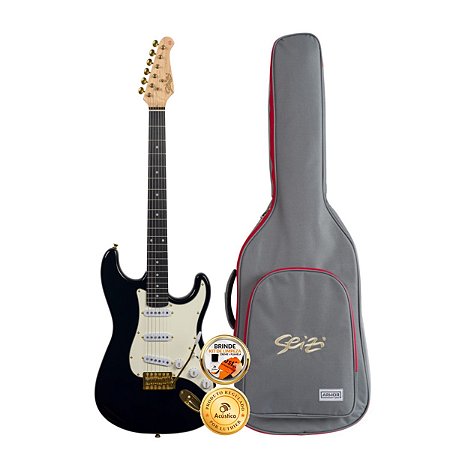 Guitarra Seizi Vintage Shinobi SSS Black Gold Com Bag