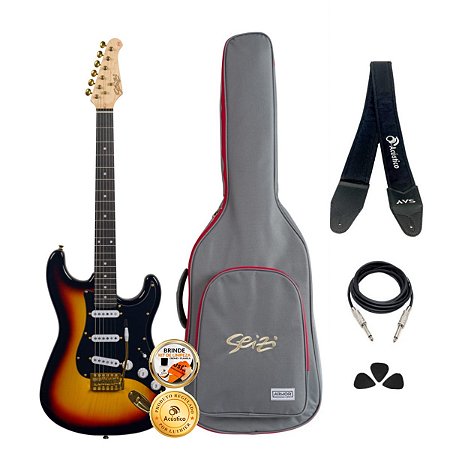 Kit Guitarra Seizi Vintage Shinobi SSS Sunburst Gold Completo