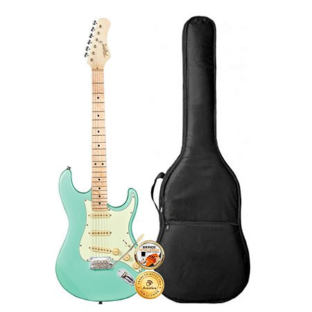 Kit Guitarra Stratocaster Tagima T-635 Surf Green Com Capa