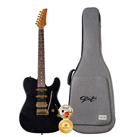 Guitarra Seizi Katana Sakura Pearl Black Gold Tele HSS Bag