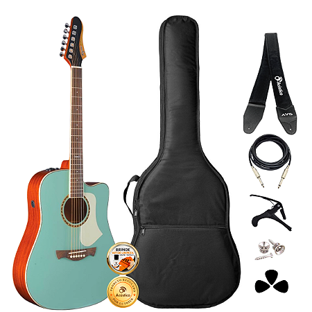 Kit Violão Elético Tagima Swell EQ Verde Turquesa Completo