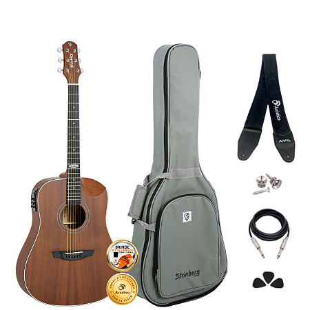 Kit Violão Elétrico Strinberg SD201HC Mahogany Folk Completo