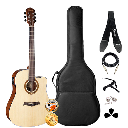 Kit Violão Elétrico Hofma Aço Cutaway Fosco HMF290 Completo
