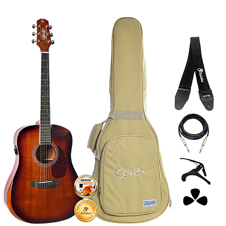 Kit Violão Seizi Neo Akira Kaizen Mahogany Burst Aço Completo