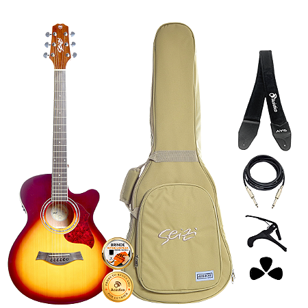 Kit Violão Seizi Kyoto Kaizen BrownBurst Cutaway Completo