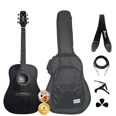 Kit Violão Seizi Neo Akira Kaizen Lefty Black Fosco Completo
