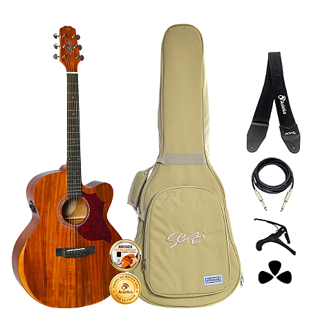 Kit Violão Seizi Neo Shogun Kaizen Jumbo Koa Completo