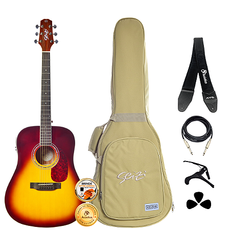 Kit Violão Seizi Tokyo Kaizen Folk BrownBurst Completo