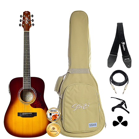 Kit Violão Seizi Mini Tokyo Brown Burst Ativo Aço Completo
