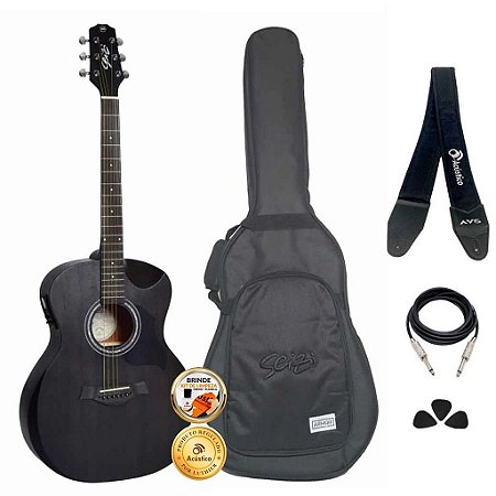 Kit Violão Profissional Seizi Nagoya Open Pore Black Completo