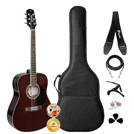 Kit Violão Elétrico Aço Giannini GD-1 EQ Dark Wine Completo