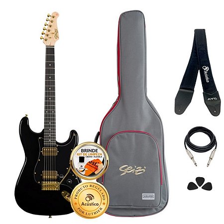 Guitarra Eletrica Seizi Vintage Ronin HH Black Gold Completo