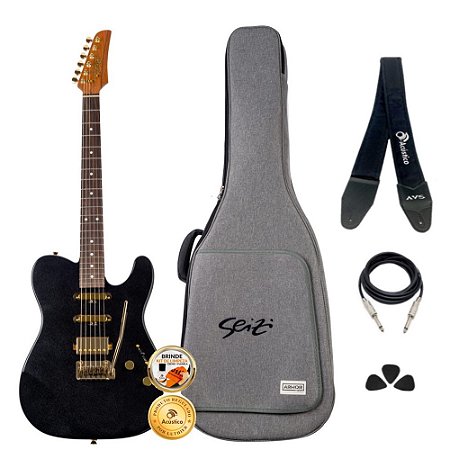 Kit Guitarra Seizi Katana Sakura Pearl Black Gold Completo