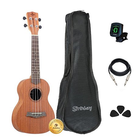 Kit Ukulele Concert Strinberg Elétrico UK06C Mogno Completo