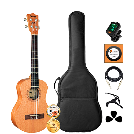 Kit Ukulele Tenor Elétrico Shelby SU25M Em Mogno Completo