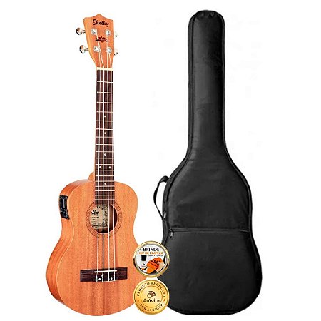 Kit Ukulele Tenor Elétrico Com Equalizador Shelby Mogno Capa