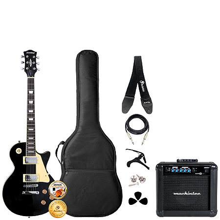 Kit Guitarra Les Paul Strinberg BK Acessórios + Amplificador