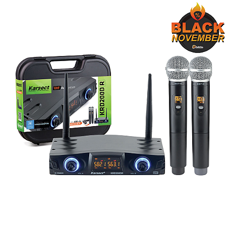 Microfone Sem Fio Duplo Recarregável UHF Karsect KRD200 DR