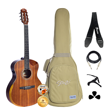 Kit Violão Nylon Elétrico Seizi Nagoya Mirai Mahogany Completo