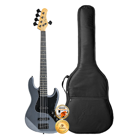 Kit Baixo Tagima Jazz Bass TW-73 5 Cordas Deep Silver Capa
