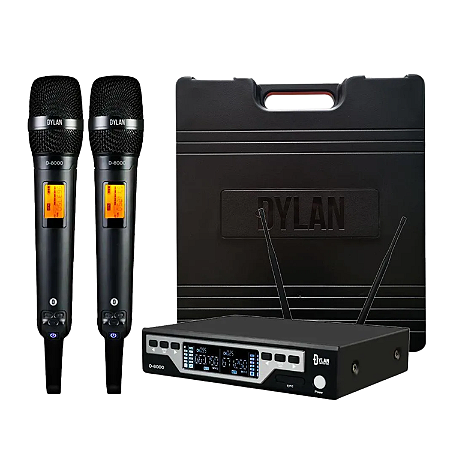 Microfone Sem Fio Duplo UHF Profissional Dylan D-8000S + Case