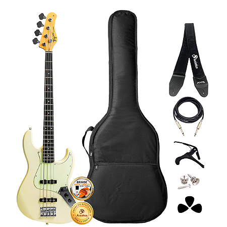 Kit Baixo 4 Cordas Jazz Tagima TW-73 Olympic White Completo