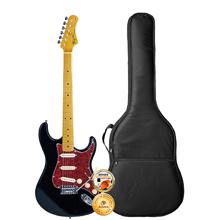 Kit Guitarra Stratocaster Tagima TG-530 Preta Tortoise Capa