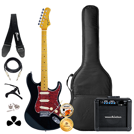 Guitarra Stratocaster Tagima TG-530 Preta Acessórios + Ampli