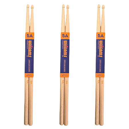 Baqueta De Bateria Williams Hickory 5A Medium Rock 3 Pares