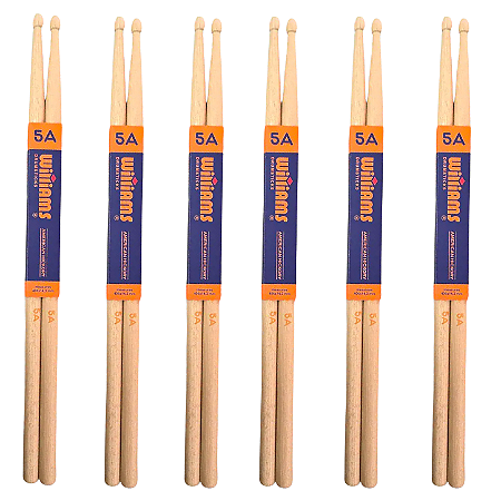 Baqueta De Bateria Williams Hickory 5A Medium Rock 6 Pares