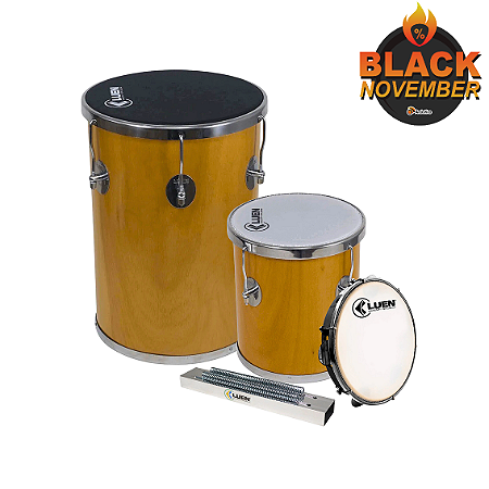 Kit Samba Luen Com Pandeiro Repique Rebolo e Reco-Reco