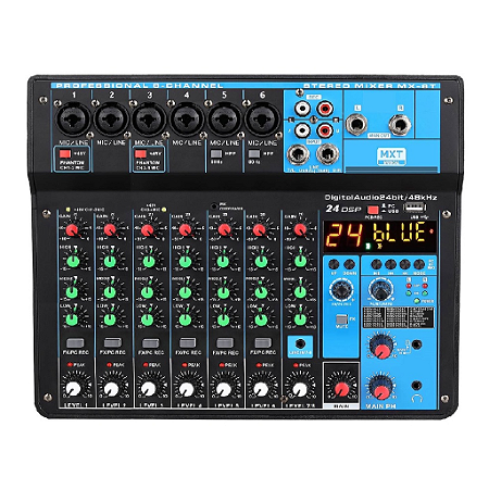Mesa De Som 8 Canais Interface 24 Efeitos Bluetooth MXT MX-8T