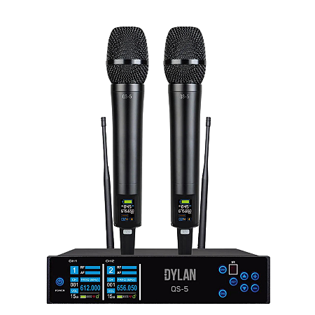 Microfone Duplo UHF Sem Fio Dylan QS-5 Com 200 Canais