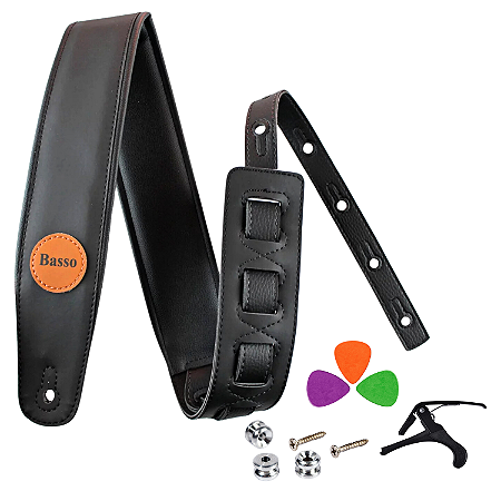 Correia Basso Sintética Preta Acolchoada + Acessórios