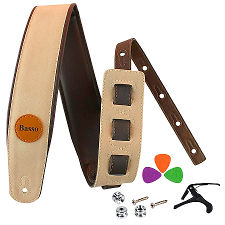 Correia Basso Camurça Bege Acolchoada Com Acessórios