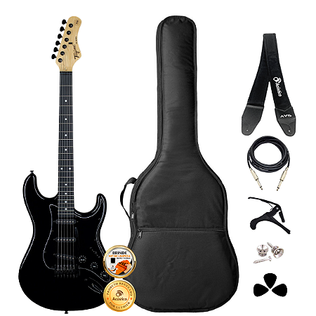 Kit Guitarra Elétrica Stratocaster Tagima TG-500 Preto Completo