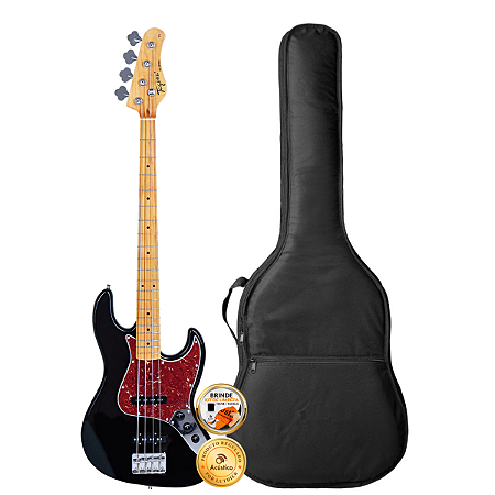 Kit Baixo 4 Cordas Tagima Jazz Bass TW-73 Preto Com Capa