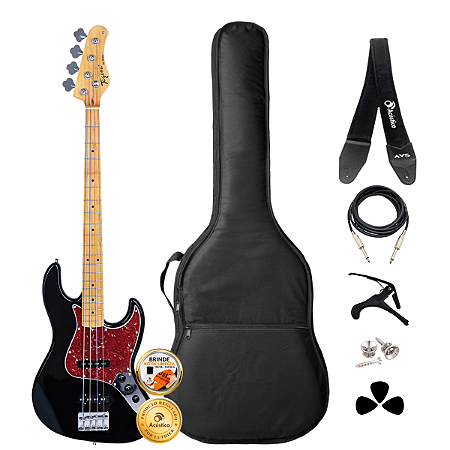 Kit Baixo 4 Cordas Tagima Jazz Bass TW-73 Preto Completo
