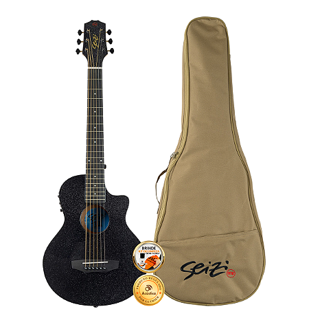 Violão Seizi Fun Panda Aço Midnight Black Sparkle Com Bag