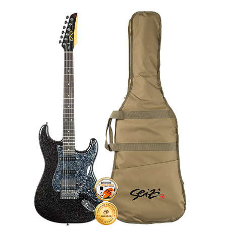 Guitarra Seizi Fun Katana Musashi Midnight Black Sparkle + Bag