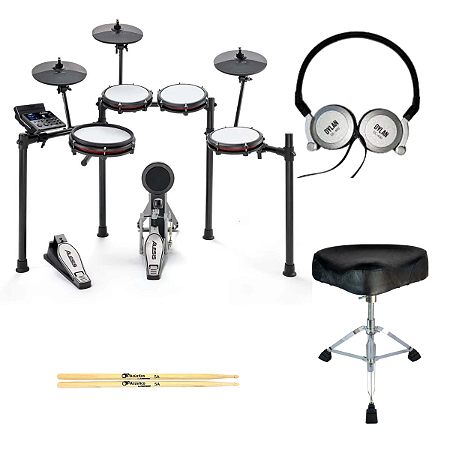 Kit Bateria Eletrônica Alesis, Fone, Baqueta e Banco