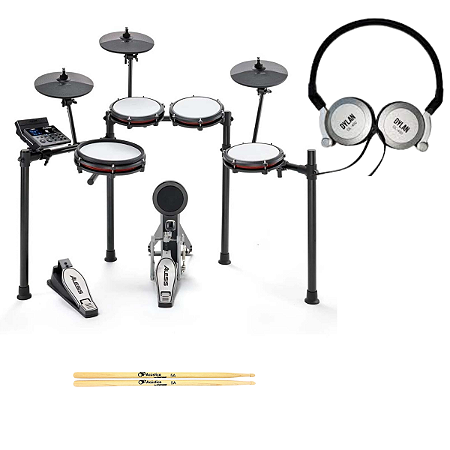 Kit Bateria Eletrônica Alesis, Fone e Baqueta