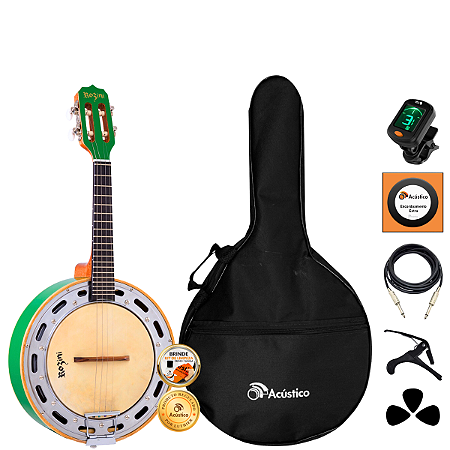 Kit Banjo Rozini Elétrico Profissional RJ11 Verde Completo