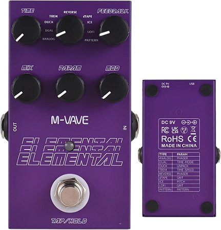 Pedal de Delay Digital M-Vave Elemental Guitarra 9 Efeitos