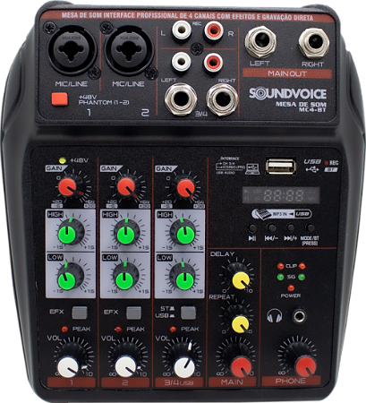 Mesa De Som Compacta 4 Canais Soundvoice Interface USB MC4BT
