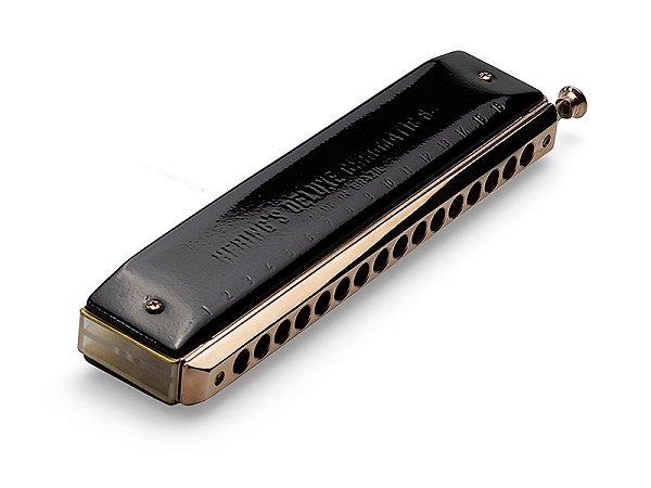 Gaita de Boca Hering Chromatic Deluxe Preto e Dourado 64 Dó