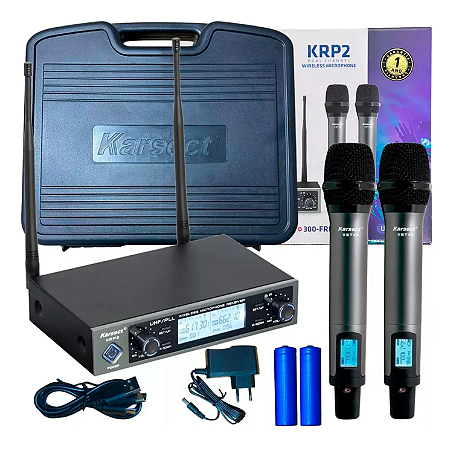 Microfone S/ Fio Karsect Krp2 Duplo Mão Bateria Recarregável
