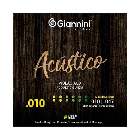 Encordoamento Violão Aço 12 Cordas Giannini Acústico Bronze