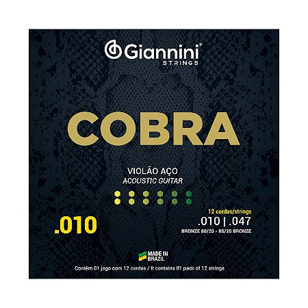 Encordoamento P/ Violão Aço 12 cordas Giannini Cobra Bronze